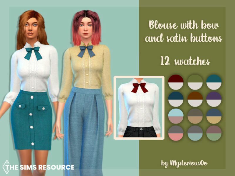 Blouse With BOW And Satin Buttons By Mysteriousoo 1 Blouse With BOW And Satin Buttons By Mysteriousoo Sims 4 CC