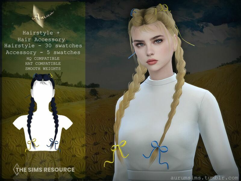 Bluesky Hairstyle + Hair Accessory SET By Aurummusik 1 Bluesky Hairstyle + Hair Accessory SET By Aurummusik Sims 4 CC