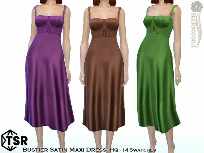 Bustier Satin Maxi Dress By Harmonia 1 Bustier Satin Maxi Dress By Harmonia Sims 4 CC