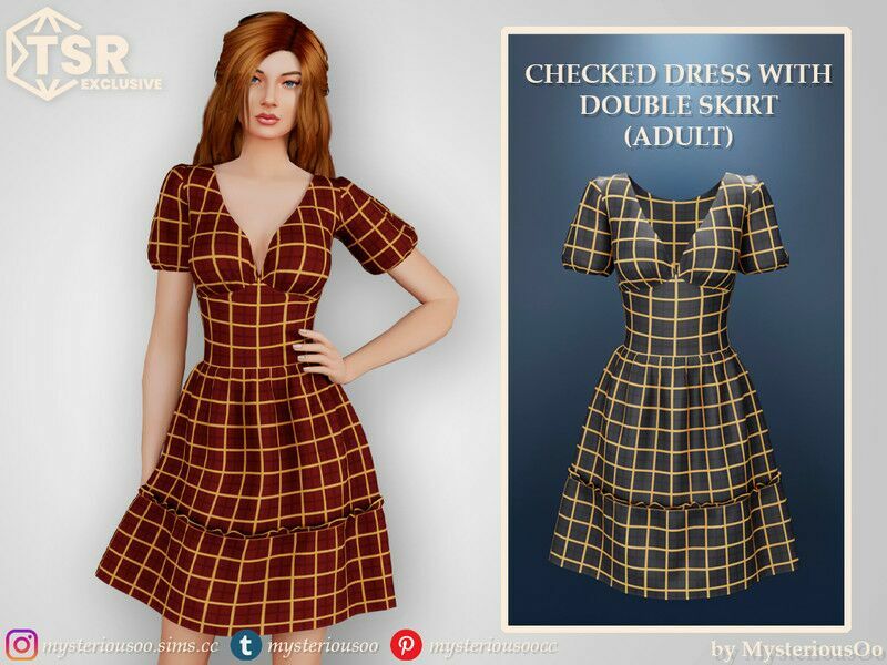 Checked Dress With Double Skirt Adult By Mysteriousoo 1 Checked Dress With Double Skirt Adult By Mysteriousoo Sims 4 CC