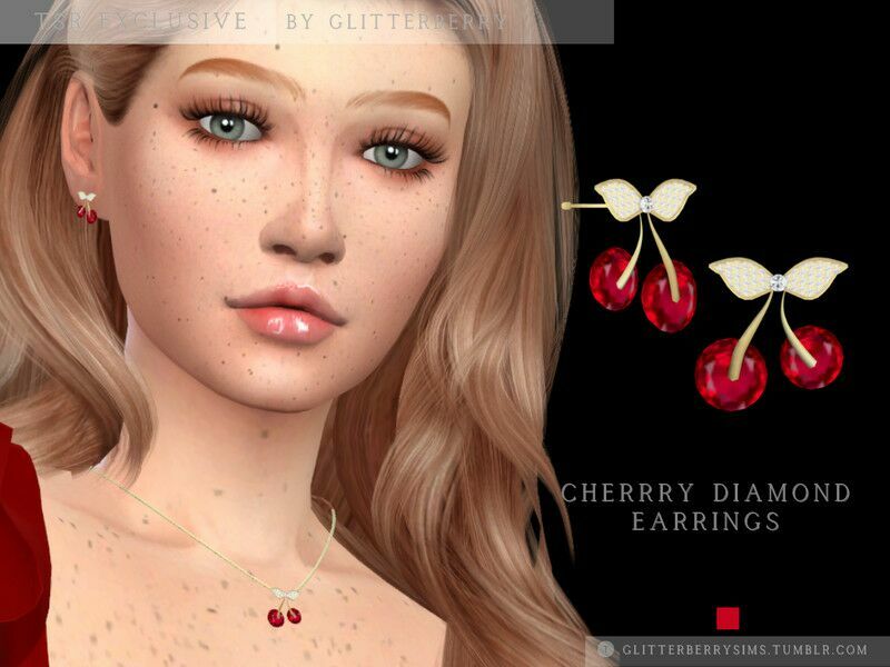 Cherry Diamond Earrings By Glitterberryfly 1 Cherry Diamond Earrings By Glitterberryfly Sims 4 CC