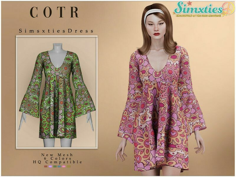 Chordoftherings Simxties Dress D-2 For / 1 Chordoftherings Simxties Dress D-2 For / Sims 4 CC