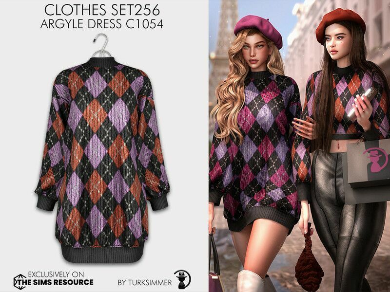 Clothes SET256 – Argyle Dress C1054 By Turksimmer 1 Clothes SET256 – Argyle Dress C1054 By Turksimmer Sims 4 CC