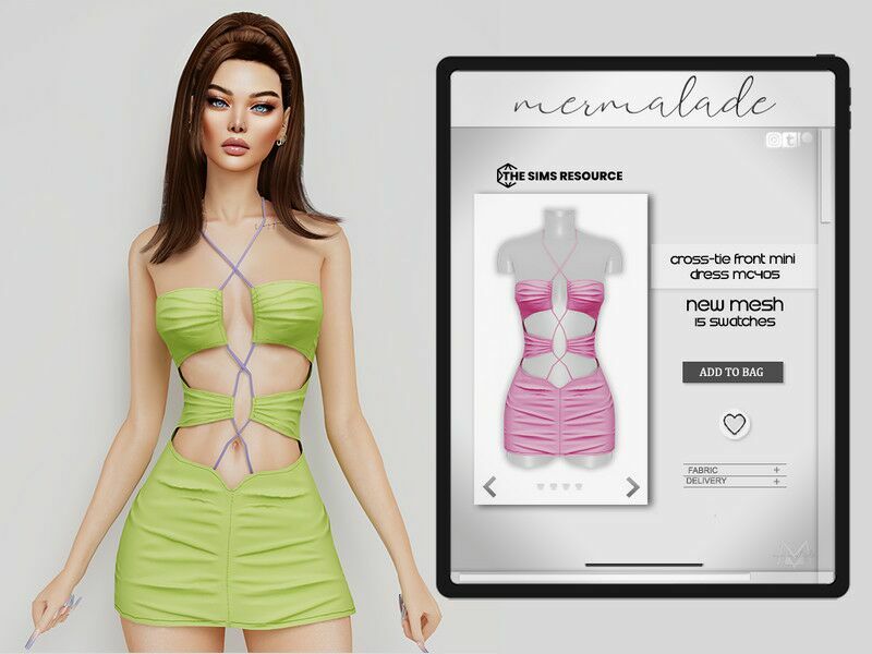 Cross-Tie Front Mini Dress MC405 By Mermaladesimtr 1 Cross-Tie Front Mini Dress MC405 By Mermaladesimtr Sims 4 CC