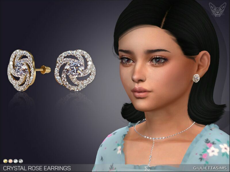 Crystal Rose Earrings For Kids By Feyona 1 Crystal Rose Earrings For Kids By Feyona Sims 4 CC