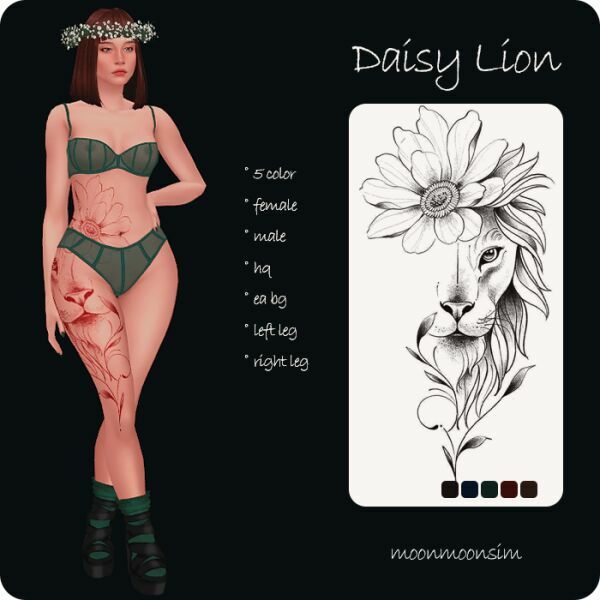 Daisy Lion Tattoo By Moonmoonsim 1 Daisy Lion Tattoo By Moonmoonsim Sims 4 CC