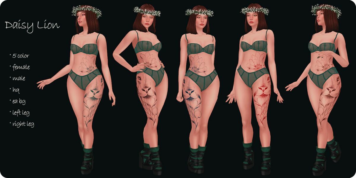 Daisy Lion Tattoo By Moonmoonsim 2 sims 4 cc daisy lion tattoo by moonmoonsim 2