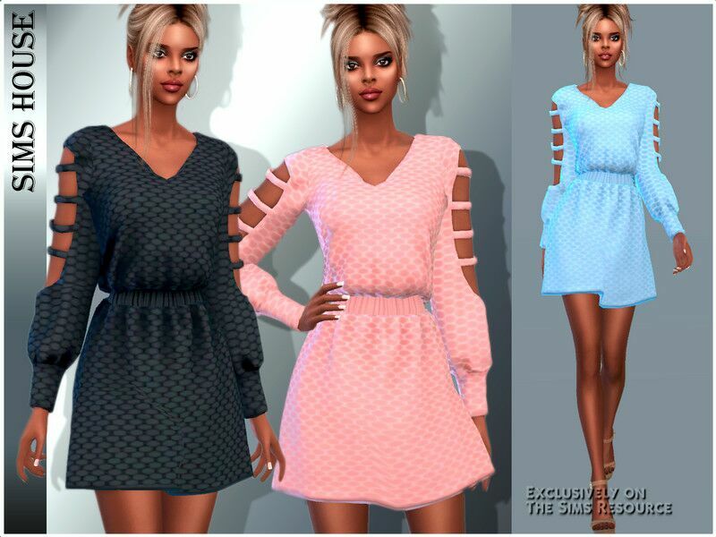 Dress With Cut-Outs ON The Sleeves 1 Dress With Cut-Outs ON The Sleeves Sims 4 CC