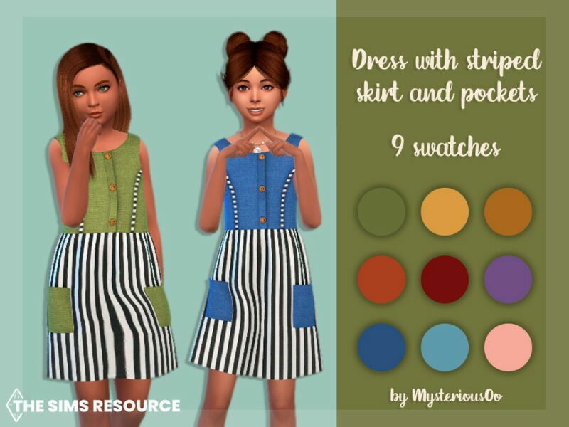 Dress With Striped Skirt And Pockets By Mysteriousoo 1 Dress With Striped Skirt And Pockets By Mysteriousoo Sims 4 CC