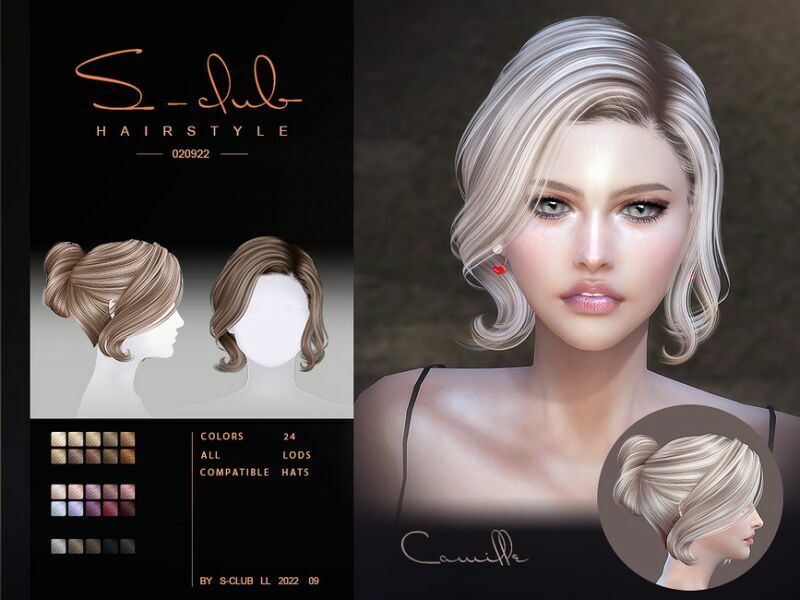 Elegante Updo Hairstyle (Camille020922) By S-Club 1 Elegante Updo Hairstyle (Camille020922) By S-Club Sims 4 CC