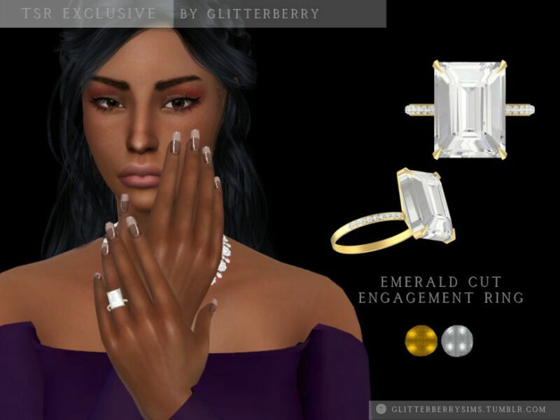 Emerald CUT Engagement Ring By Glitterberryfly 1 Emerald CUT Engagement Ring By Glitterberryfly Sims 4 CC
