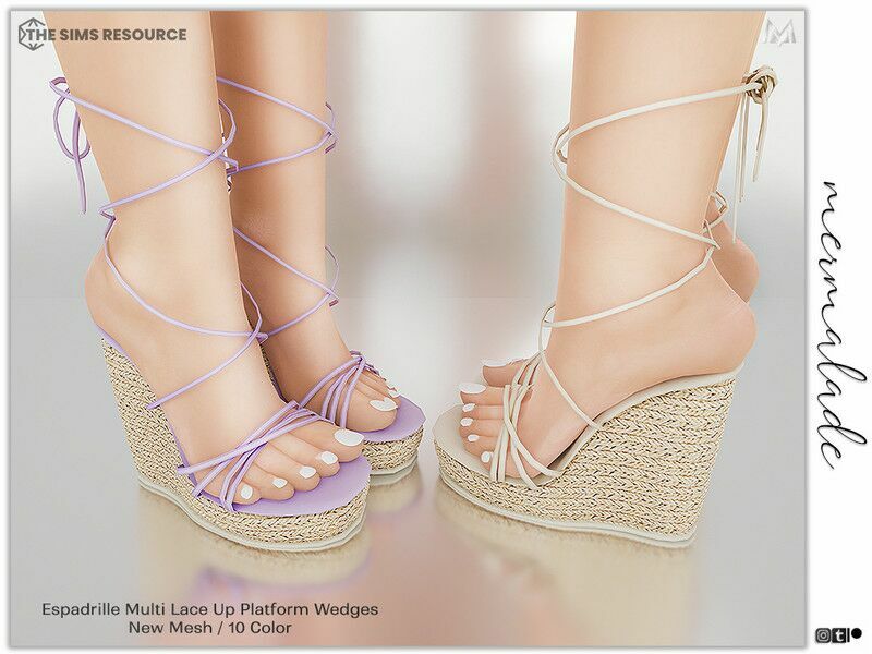 Espadrille Multi Lace UP Platform Wedges For Sims 4 1 Espadrille Multi Lace UP Platform Wedges For Sims 4 Sims 4 CC
