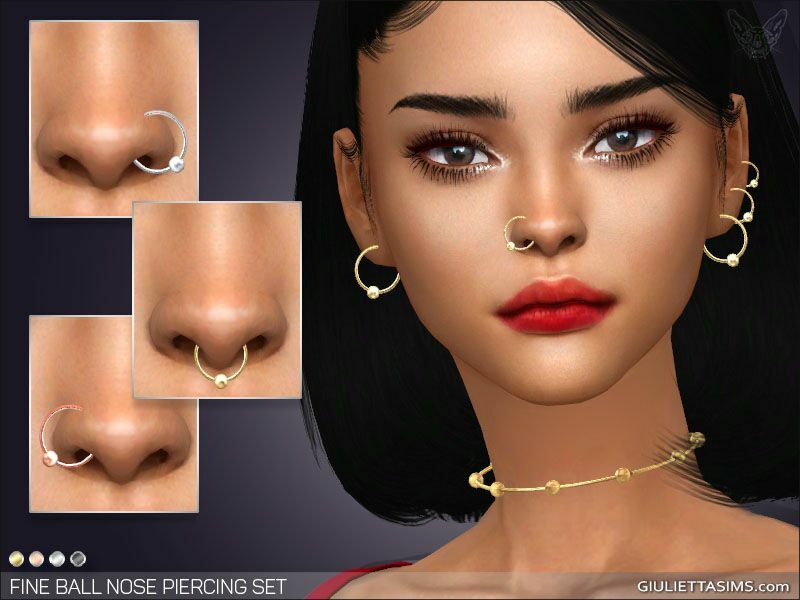Fine Ball Nose Piercing SET By Giulietta 1 Fine Ball Nose Piercing SET By Giulietta Sims 4 CC