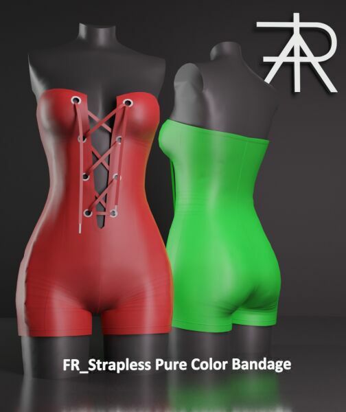Fr_Strapless Pure Color Straps Bandage Romper By Freys4 1 Fr_Strapless Pure Color Straps Bandage Romper By Freys4 Sims 4 CC