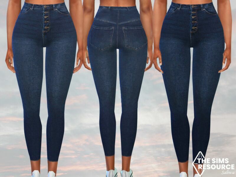 Front Button Dark Blue Jeans By Saliwa 1 Front Button Dark Blue Jeans By Saliwa Sims 4 CC