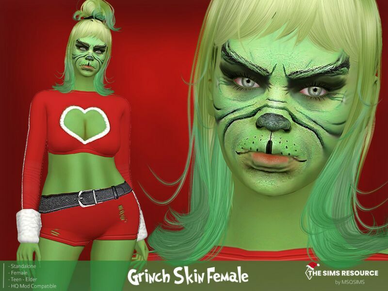 Grinch Skin Female By Msqsims 1 Grinch Skin Female By Msqsims Sims 4 CC