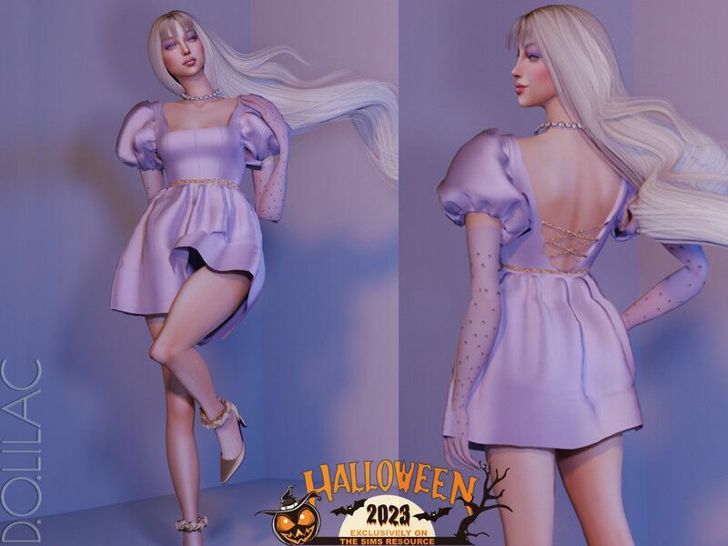 Halloween Costume Dress With Gloves DO075 1 Halloween Costume Dress With Gloves DO075 Sims 4 CC