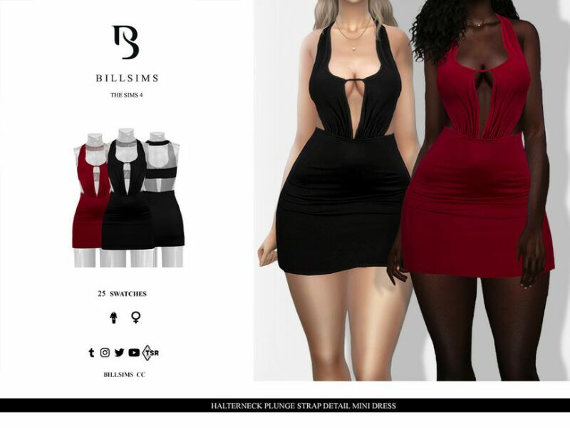 Halterneck Plunge Strap Detail Mini Dress 1 Halterneck Plunge Strap Detail Mini Dress Sims 4 CC