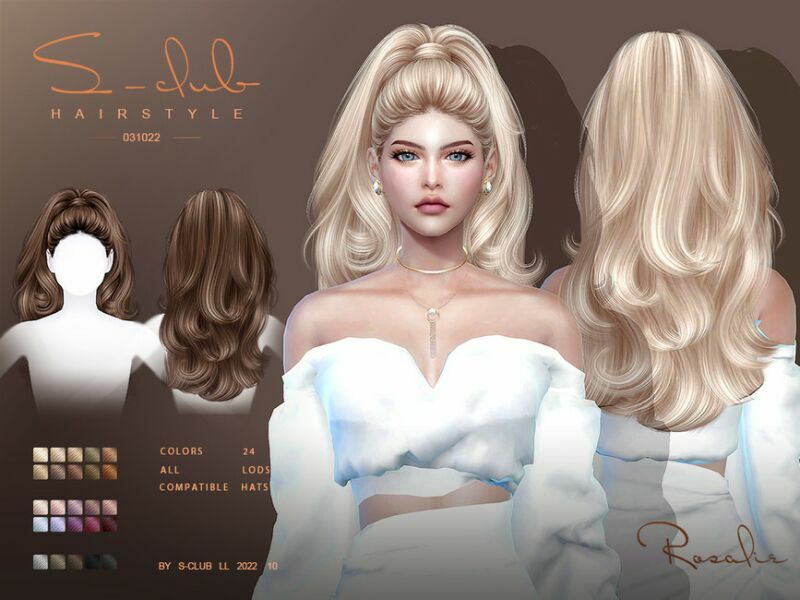 High Ponytail Curly Hairstyle (Rosalie031022) By S-Club 2 sims 4 cc high ponytail curly hairstyle rosalie031022 by s club 2