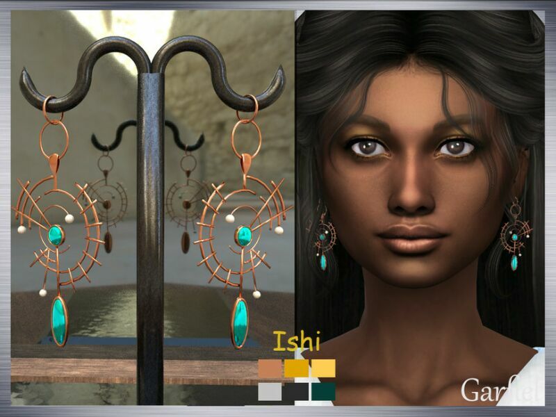 “Ishi” Copper Earrings With Pearls And Turquoise By Garfiel 1 “Ishi” Copper Earrings With Pearls And Turquoise By Garfiel Sims 4 CC