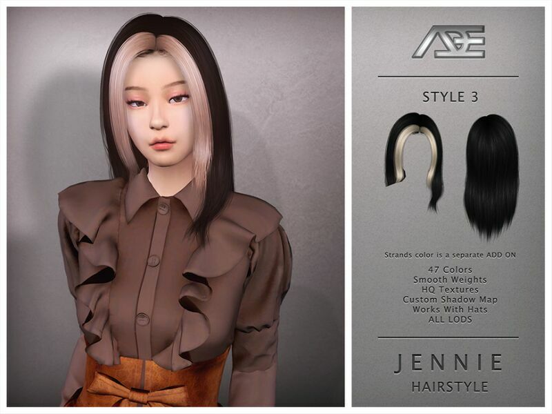 Jennie Style 3 (Hairstyle) 1 Jennie Style 3 (Hairstyle) Sims 4 CC