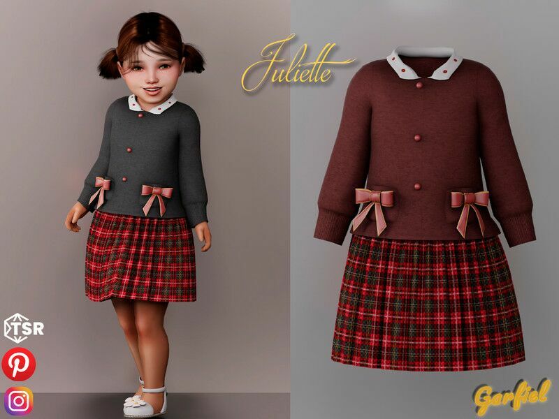 Juliette – Cute Outfit With Tartan Skirt 1 Juliette – Cute Outfit With Tartan Skirt Sims 4 CC