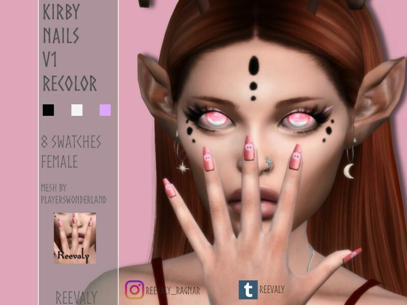 Kirby Nails V1 Recolor By Reevaly 1 Kirby Nails V1 Recolor By Reevaly Sims 4 CC