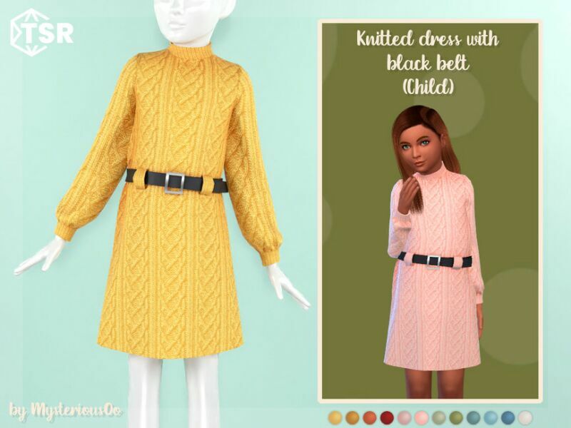 Knitted Dress With Black Belt Child By Mysteriousoo 1 Knitted Dress With Black Belt Child By Mysteriousoo Sims 4 CC