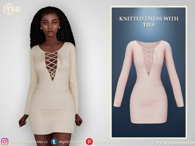 Knitted Dress With Ties By Mysteriousoo 1 Knitted Dress With Ties By Mysteriousoo Sims 4 CC