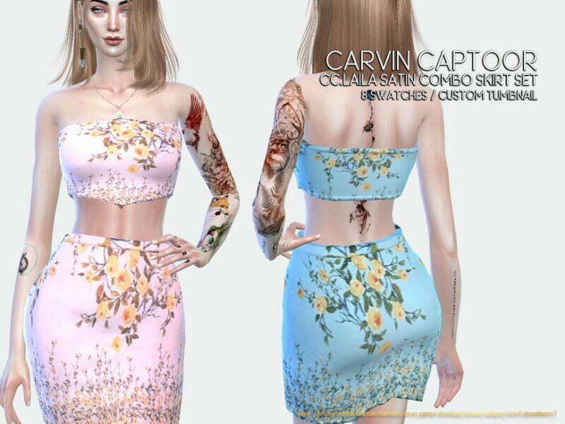 Laila Satin Combo Skirt SET 1 Laila Satin Combo Skirt SET Sims 4 CC