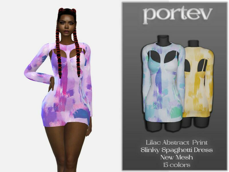 Lilac Abstract Print Slinky Spaghetti Dress By Portev 1 Lilac Abstract Print Slinky Spaghetti Dress By Portev Sims 4 CC