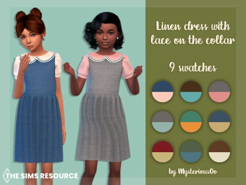 Linen Dress Eith Lace ON The Collar By Mysteriousoo 1 Linen Dress Eith Lace ON The Collar By Mysteriousoo Sims 4 CC