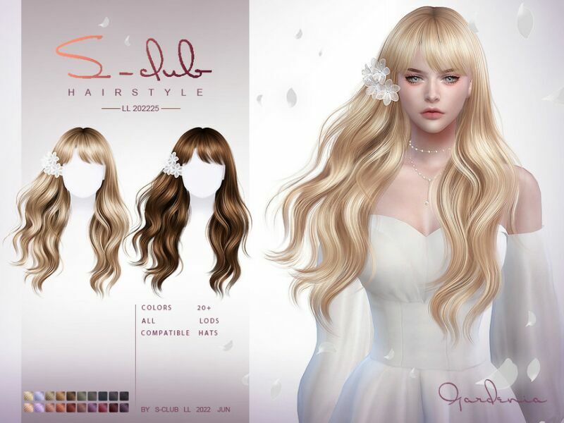Long Flowing Hair( Gardenia) By S-Club 2 sims 4 cc long flowing hair gardenia by s club 2