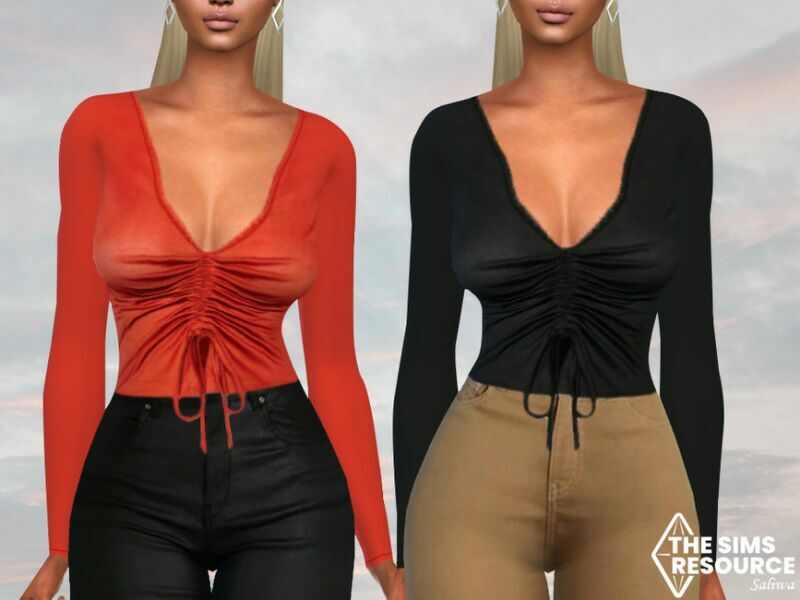 Long Sleeved Smocked Blouses By Saliwa 1 Long Sleeved Smocked Blouses By Saliwa Sims 4 CC