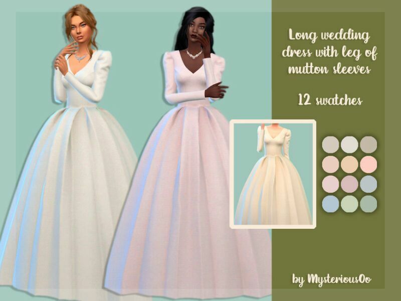Long Wedding Dress With LEG Of Mutton Sleeves By Mysteriousoo 1 Long Wedding Dress With LEG Of Mutton Sleeves By Mysteriousoo Sims 4 CC