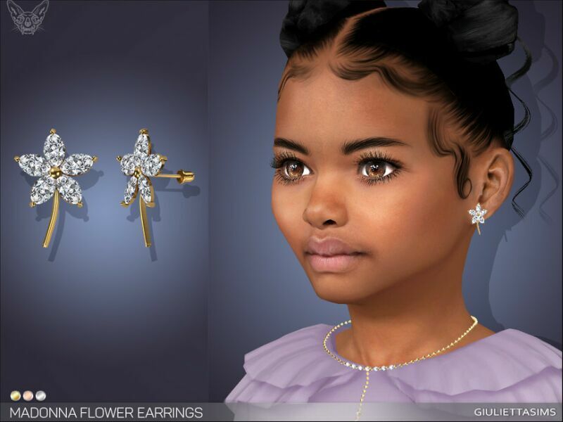 Madonna Flower Earrings For Kids By Feyona 1 Madonna Flower Earrings For Kids By Feyona Sims 4 CC