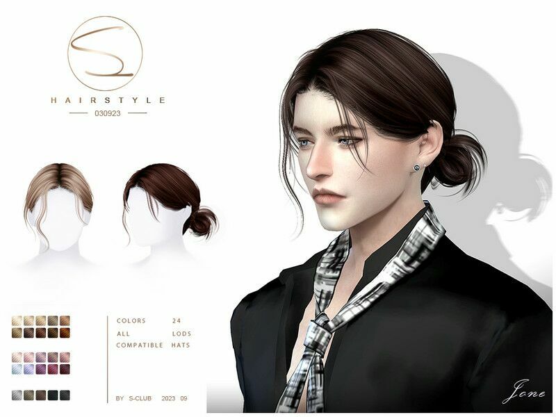 Male Hair With BUN (Jone030923) By S-Club 1 Male Hair With BUN (Jone030923) By S-Club Sims 4 CC