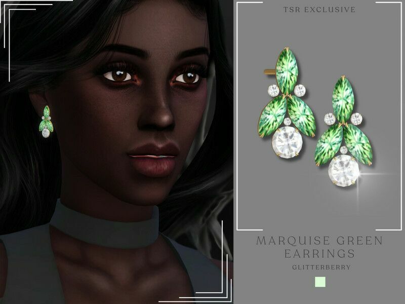 Marquise Green Earrings By Glitterberryfly 1 Marquise Green Earrings By Glitterberryfly Sims 4 CC