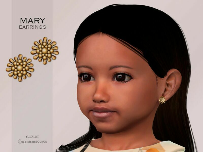 Mary Earrings Toddler By Suzue 1 Mary Earrings Toddler By Suzue Sims 4 CC