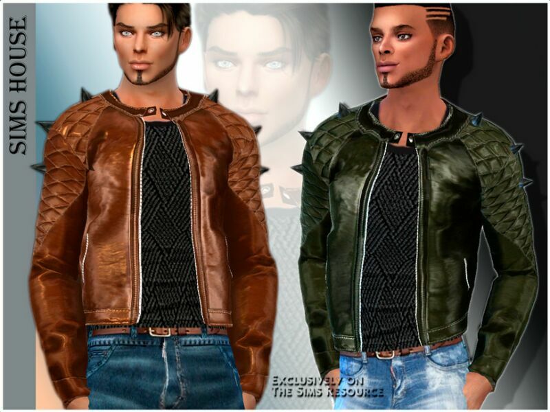 Men’S Studded Leather Jacket And Sweater 1 Men’S Studded Leather Jacket And Sweater Sims 4 CC
