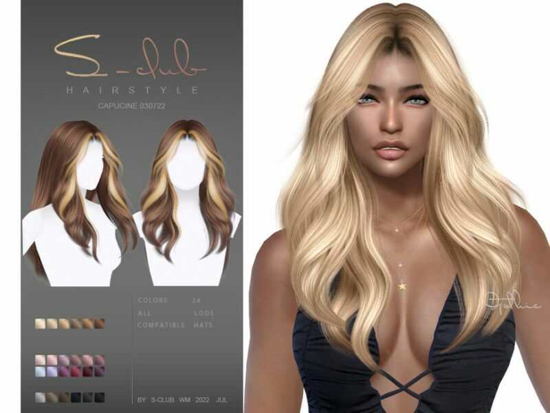 Mi-Long Wavy Hairstyle (Capucine 030722) By S-Club By S-Club 1 Mi-Long Wavy Hairstyle (Capucine 030722) By S-Club By S-Club Sims 4 CC