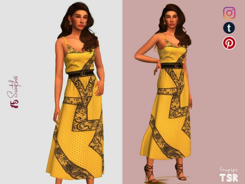 Midi Dress With Belt DR-447 By Laupipi 1 Midi Dress With Belt DR-447 By Laupipi Sims 4 CC