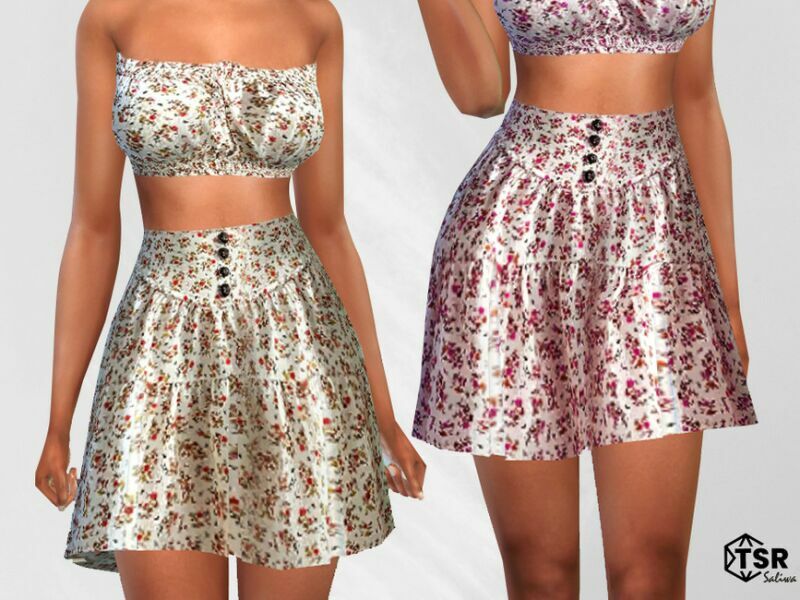 Mini Floral Buttoned Skirts By Saliwa 1 Mini Floral Buttoned Skirts By Saliwa Sims 4 CC