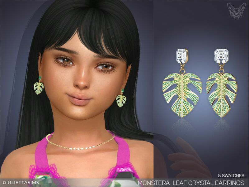 Monstera Leaf Earrings For Kids By Feyona 1 Monstera Leaf Earrings For Kids By Feyona Sims 4 CC