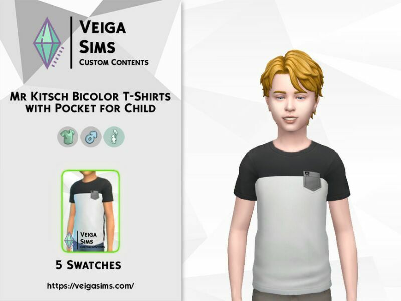 MR. Kitsch – Bicolor T-Shirts With Pocket For Child 1 MR. Kitsch – Bicolor T-Shirts With Pocket For Child Sims 4 CC