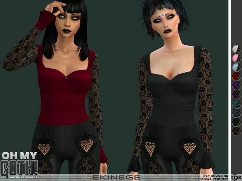 OH MY Goth – Lace Sleeve TOP By Ekinege 1 OH MY Goth – Lace Sleeve TOP By Ekinege Sims 4 CC