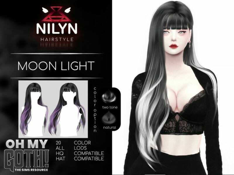 OH MY Goth Moon Light Hair – NEW Mesh By Nilyn 1 OH MY Goth Moon Light Hair – NEW Mesh By Nilyn Sims 4 CC