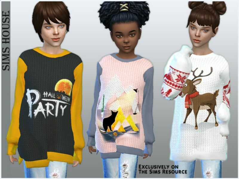 Oversized Kids Sweater With Prints 1 Oversized Kids Sweater With Prints Sims 4 CC