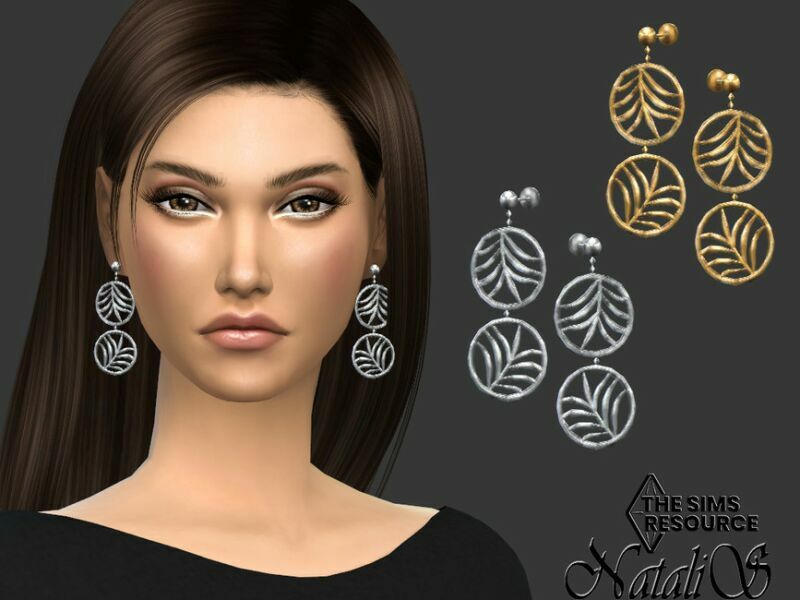 Palm Leaf Statement Drop Earrings By Natalis 1 Palm Leaf Statement Drop Earrings By Natalis Sims 4 CC