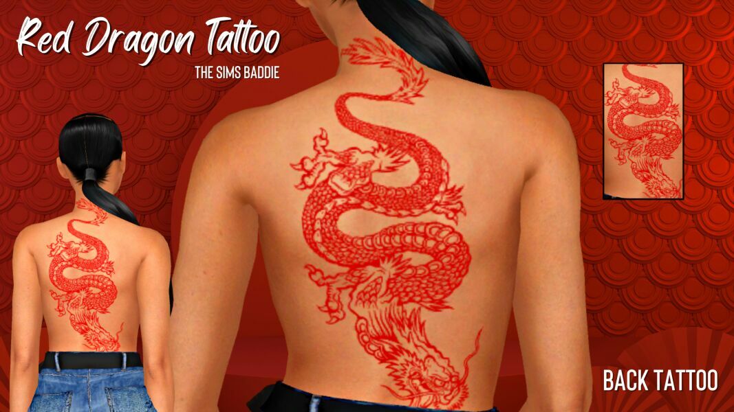 RED Dragon Back Tattoo By Thesimsbaddie 1 RED Dragon Back Tattoo By Thesimsbaddie Sims 4 CC